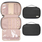 Jewelry Travel Case Organizer for Necklaces, Earrings, Rings, Bracelet, Watch, Soft Sided, Black - color: Black