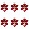 Crystal Zirconia Gold Plated Brass Charms for Jewelry Making Bracelet Necklace Earring Pendant Craft Supplies DIY Accessories - color: FlowerA-Red-6Pcs