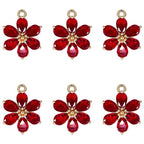 Crystal Zirconia Gold Plated Brass Charms for Jewelry Making Bracelet Necklace Earring Pendant Craft Supplies DIY Accessories - color: FlowerA-Red-6Pcs