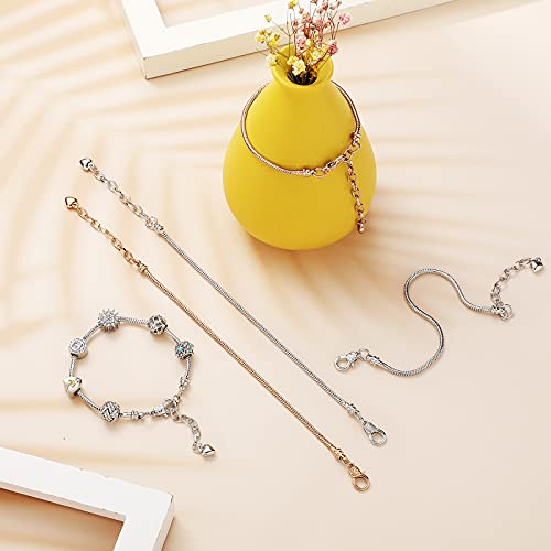 Hicarer 20 Pcs Chain Bracelet for Jewelry Making Women DIY Adjustable Snake Charm Bracelet with Heart Shape Extender Chain(Silver, Gold) - color: Silver, Gold