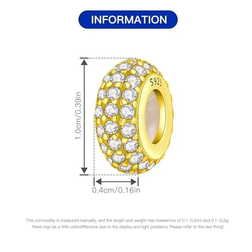 Spacer Stopper Beads for Bracelets & Necklaces, 925 Sterling Silver Beads | Smooth & Pave Cubic Zirconia (White, Blue, 18K Gold Plated) | Anti-Slide Separator Charms S925 Women Jewelry - color: 2Pcs Gold CZ Spacer