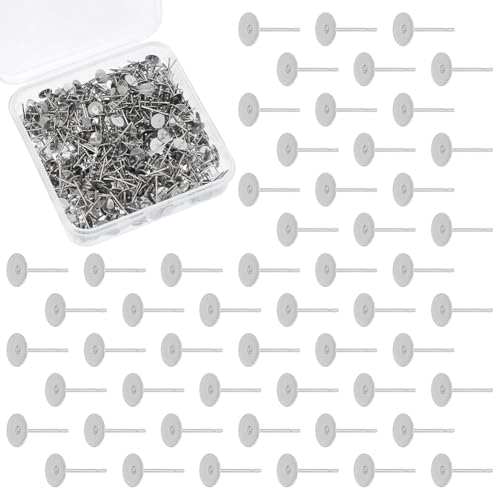 UNICRAFTALE About 500Pcs 6mm Flat Pad Stud Earrings Stainless Steel Flat Round Stud Earring Findings Earrings Post Blank Earring Pads for DIY Jewelry Making - size: 6mm Diameter
