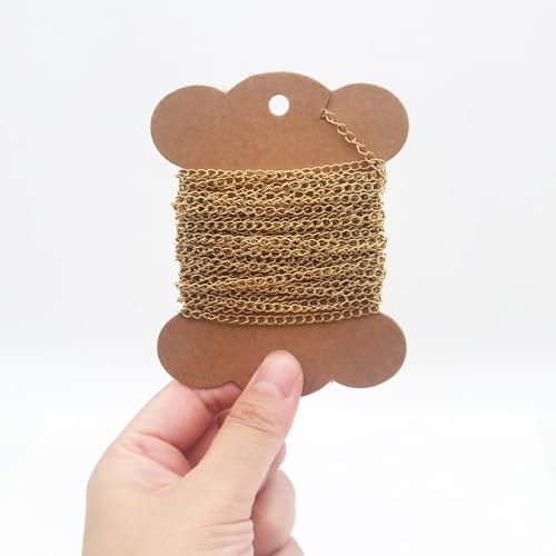 Vacuum Plating 15 Foot Curb Chains INSPIRELLE 3mm Long Lasting Gold Plated Stainless Steel Extender Chain for Bracelet Necklace Jewelry Making - color: Dark Gold - 15 Foot