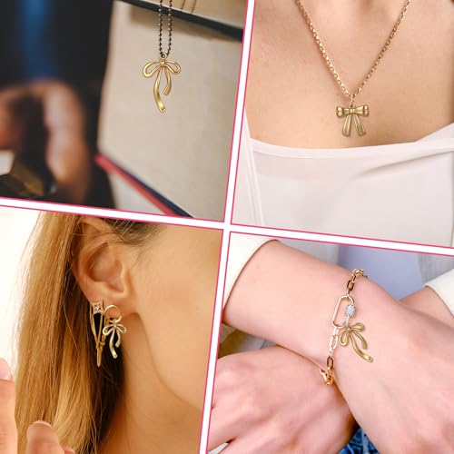 40pcs Alloy Bowknot Charms Links Golden Bow Tie Connector Charm Bow Dangle Pendants Mini Cute Bowknot Earring Charms for Jewelry Making Plated DIY Earrings Bracelet Necklaces Crafts