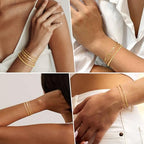 adoyi Gold Bracelets for Women, 14K Gold Plated Stackable Bracelet Stack Set Adjustable Charm Paperclip Chain Cuban Link Layered Waterproof Jewelry Sets Gifts for Womens - color: Gold 7.2 IN Large Wrist