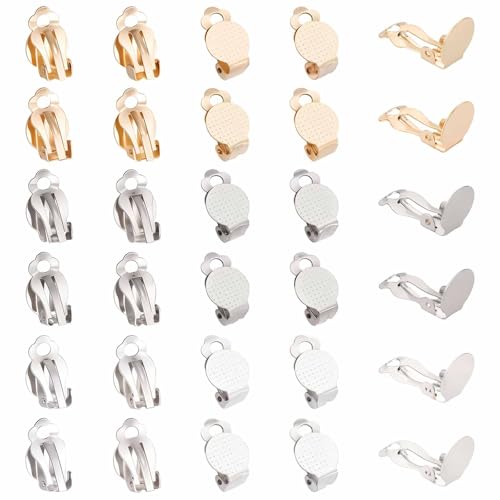 SUNNYCLUE 1 Box 30Pcs 3 Colors Clip on Earrings Findings Round Flat Back Earring Clips Stainless Steel Earring Converters Non-Pierced Earring Settings for Women Adults Jewelry Making DIY Crafts - color: 30pcs 3 Colors Stainless Steel Earring Converters