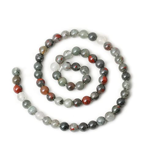 60PCS 6mm Natural African Bloodstone Gemstone Smooth Surface Round Loose Beads for Jewelry Making 1 String 15 Inches - color: African Bloodstone, size: 6mm