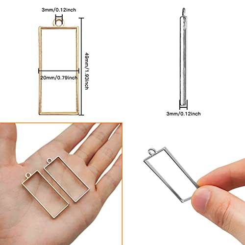 60pcs Open Bezels for Resin,Open Frame Pendant Hollow Frame Pendants Geometric Hollow Bezel Pendant Open Bezel Pendants Backs for Pressed Flower,Earrings,Bracelet,DIY Crafts(K Gold,White K) - color: K Gold,White K;Rectangle
