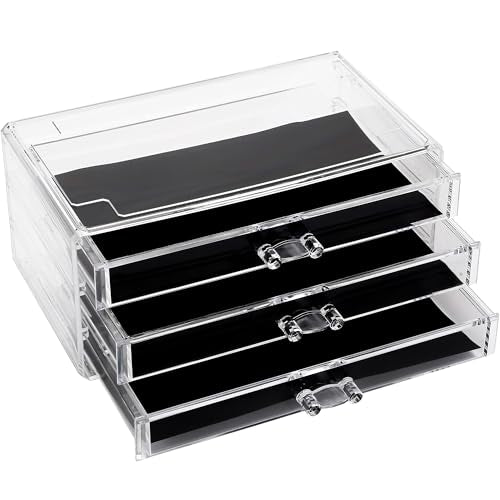Sea Team Clear Makeup Organizer with Drawers, Acrylic Plastic Cosmetic Display Case, Jewelry Storage Box, Holder for Dresser, Bathroom, Vanity, Countertop (3 Middle Drawers) - size: 3 Middle Drawers