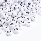 500Pcs Letter Beads 4x7mm White Round Acrylic Alphabet Beads Letter A E I O U Beads for Jewelry Making DIY Bracelets Necklaces Key Chains - color: A E I O U 500Pcs