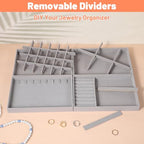 Set of 4 Stackable Velvet Jewelry Trays for Drawers,Grey Jewelry Drawer Inserts with Removable Dividers, Velvet Jewelry Container Display Case Storage for Earring Necklace Rings Bracelet