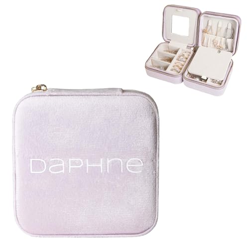 Customizable Compact Velvet Jewelry Box with Mirror, Travel Jewelry Case, Travel Jewelry Organizer, Jewelry Box for Women and Girls, Small Jewelry Organizer (Center Text, Lavender Pink) - color: Lavender Pink, size: Center Text Only