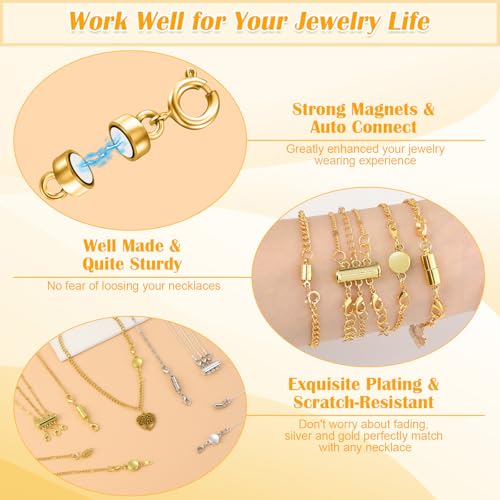 ROADPLUM 26 Pcs Magnetic Necklace Extender, 5 Style Strong Magnetic Jewelry Clasps and Necklace Layering Clasps with Chain Extenders for Women Necklaces Bracelet, Gold and Silver - size: 26 Pcs
