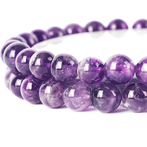 10mm Natural Amethyst Round Bead - 35PCS Bulk Gemstone Beads for Jewelry Making, DIY Bracelets, Necklaces - Includes Crystal Stretch Cord - Stone Beads for Crafting Gifts - color: Amethyst, size: 10mm