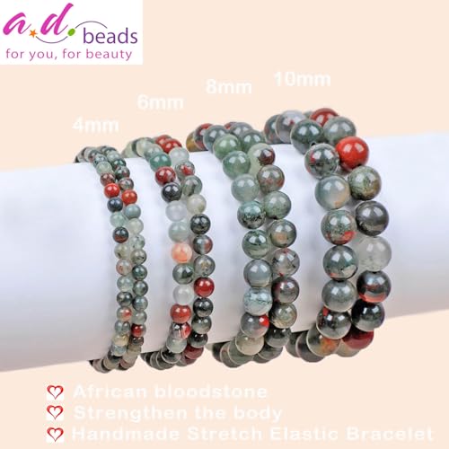 AD Beads Handmade Gemstone Stretch Elastic Bracelet Crystal Healing Reiki Nature's Beauty and Spiritual Essence Unisex - color: African Bloodstone (Strengthen the Body), size: 6mm