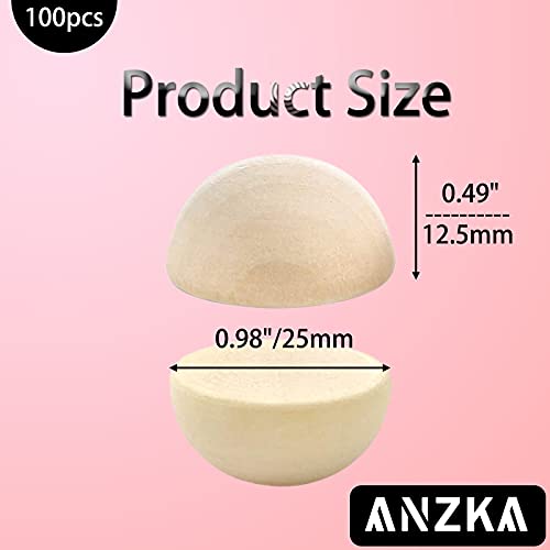100pcs Half Wooden Balls, 1 inch Unfinished Round Split Wood Beads for Craft Paint, 25mm Diameters Wooden Half Sphere Ornaments - size: 25mm