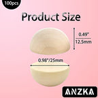 100pcs Half Wooden Balls, 1 inch Unfinished Round Split Wood Beads for Craft Paint, 25mm Diameters Wooden Half Sphere Ornaments - size: 25mm
