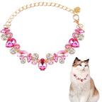 HOWWFALY Dog Collar and Cat Collar Gold Chain Necklace Stainless Steel Adjustable Pink Diamonds Collar with Cute Pet Paw for Small Medium Pets Cats Dogs Kitten Puppy(Pink, M) - color: Pink, size: Medium