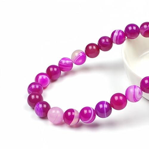 MJDCB Natural Stone Beads Rose Red Stripe Agate Round Loose Beads for Jewelry Making DIY Bracelet Necklace (12mm) - color: Rose Red Striped Agate, size: 12mm