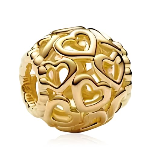 925 Sterling Silver Charms for Bracelets Gold Love and Heart Charms Cherry Blossom Dangle Beads Jewelry for Women - color: Gold Hollow Heart