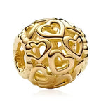 925 Sterling Silver Charms for Bracelets Gold Love and Heart Charms Cherry Blossom Dangle Beads Jewelry for Women - color: Gold Hollow Heart