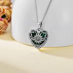 SOULMEET Personalized Silver Locket Necklace That Holds Pictures Photo Keep Someone Near to You, Memorial Custom Lockets Necklaces Letters Engraving for His Her - color: N3-Malachite sunflower-Black, style: Locket+Custom Photo+Engraved