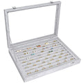 Siveit Rings Organizer Tray 10 Slots Velvet Ring Display Tray Insert Jewelry Earring Storage Box with Transparent Glass lid Can Hold 100 Rings Earrings Suitable for Girls and Women (Grey) - color: Grey