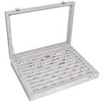 Siveit Rings Organizer Tray 10 Slots Velvet Ring Display Tray Insert Jewelry Earring Storage Box with Transparent Glass lid Can Hold 100 Rings Earrings Suitable for Girls and Women (Grey) - color: Grey