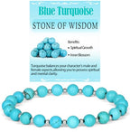 QOGIR 14k gold Handmade Healing Bracelet, Natural Gem Stone Crystal Elastic Gold Bracelet - color: Blue Turquoise Silver - Wisdom, size: 6m