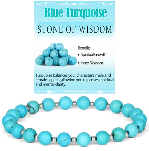 QOGIR 14k gold Handmade Healing Bracelet, Natural Gem Stone Crystal Elastic Gold Bracelet - color: Blue Turquoise Silver - Wisdom, size: 6m
