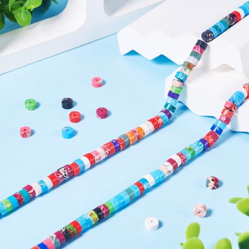 Craftdady 214 pcs Natural Stone Heishi Beads for Jewelry Making 6 mm Synthetic Imperial Jasper Disc Spacer Beads Flat Round Loose Gemstone Beads for Bracelet Earrings Necklace Making - color: Colorful, 6mm