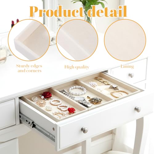 12 Pack Velvet Jewelry Trays, Stackable Drawer Organizer Inserts for Necklace, Earring, Ring, Bracelet Showcase Display and Storage, Beige, 8.27 x 4.92 x 1 Inch