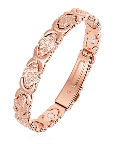 Magnetic Bracelets for Women, 99.99% Pure Copper Bracelet, 3800 Gauss, Adjustable Sizing, Women's Bracelets With Built-in Magnets, Gift Packaging, Fashion Jewelry Gift. - color: Rose