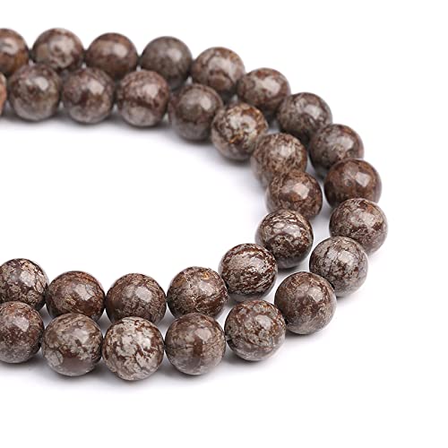 10MM 38PCS Natural Stone Brown Snowflake Jasper Obsidian Loose Beads for Jewelry Making DIY Bracelet - color: Brown Snowflake, size: 10mm