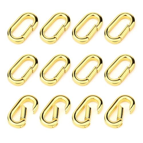 12 PCS 18K Gold Plated Carabiner Clasps and Closures for Clip for Jewelry Making Bracelet Necklace Oval Connector Jewelry Spring Clip Clasps for DIY Making Keychains - color: Gold