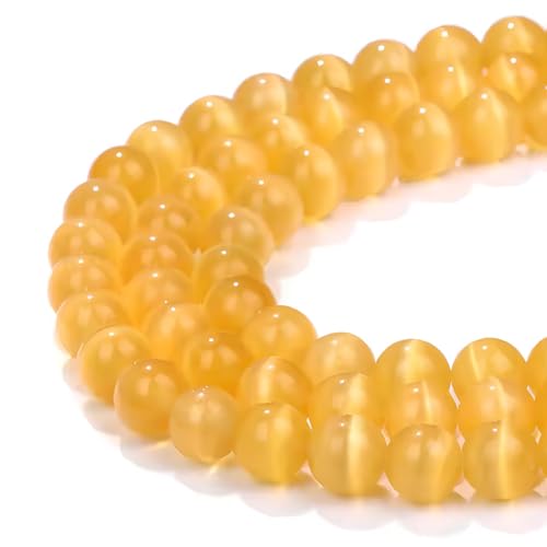 HAAMIIQII 10mm Golden Yellow Cat Eye Glass Round Crystal Stone Loose Gemstone Beads for Jewelry Making Bracelets Necklaces Earrings Crafts (35-40pcs) - color: Golden Yellow, size: 10mm (35pcs)