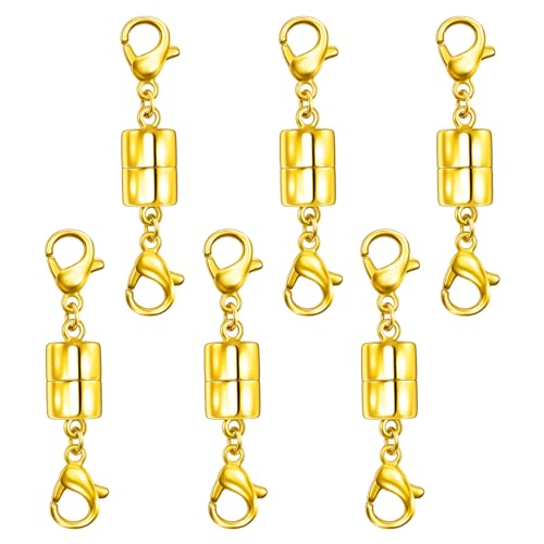 Double Lobster Clasp Magnetic Necklace Clasps and Closures 14K Gold and Silver Magnetic Jewelry Clasps Converters for Bracelet Necklaces Extender - color: 6Pcs Gold