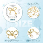FASHEWELRY Golden Bow Connector Charms Bulk, Christmas Bowknot Link Charms, Infinity Links Geometric Hollow Bezel Pendants for Earring Bracelet Necklace Keychains Jewelry Making - color: Light Gold-Bowknot with Pearl