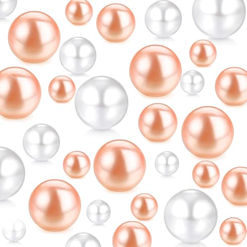 225pcs Floating Pearls for Vases Filler, 20/14/10mm Pearl Beads with 1000PCS Beads for Vase Filler, No Hole Faux Pearl Bead for Home Table Party Decor Centerpieces - color: White&Pink2