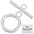 Beebeecraft 15Pcs Toggle Clasps 925 Sterling Silver Plated T-bar Closure Round Claps Jewelry Findings with Storage Box for Necklaces Bracelets Making