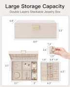 VLANDO 2 Layer Jewelry Boxes Large Jewelry Organizer for Women Removable Jewelery Tray for Watch Necklace Earrings Rings Bracelets Mothers Gifts Mom Gifts(Apricot White) - color: 04-Apricot Pink-Watch Pillow