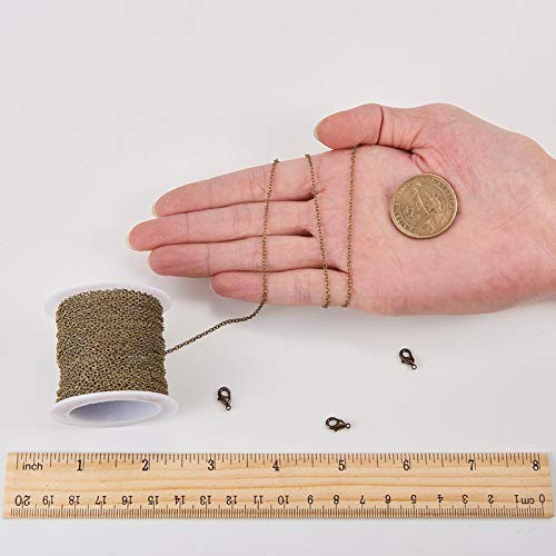 SUNNYCLUE DIY 33 Feet Antique Bronze Curb Cable Chain Link Necklace 1.5x2mm Links with 30 Brass Lobster Claw Clasps and 100 Brass Jump Rings Antique Bronze Jewelry Making Chain for Bracelet Necklace - color: Antique Bronze 2mm