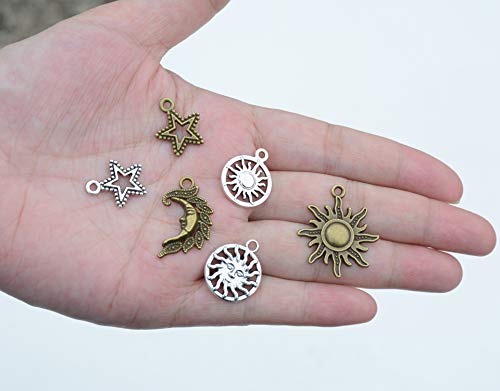Mixed Moon and Star Charms Pendants Necklace Earrings Bracelet Charms DIY for Crafting, Jewelry Making Accessory - color: Mixed 80pcs