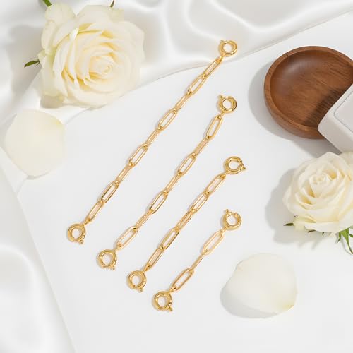 Gold Necklace Extenders for Women 14k Extender Chain for Bracelet Anklet Waist for Jewelry Making 4Pcs - color: gold A