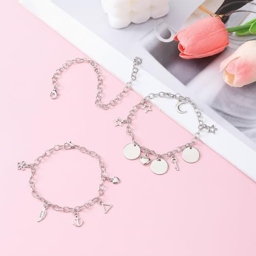 12 Pack DIY Charm Bracelet Chain Silver Chain Bracelets with Lobster Clasps Jewelry Making Bracelets Chains Metal Bracelet Link Chains Crafts Supplies for Women Men