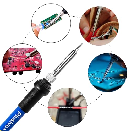 Soldering Iron Kit 60W Adjustable Temperature 5-in-1 Electronics Repair Kit, Solder Wire, Stand, Sponge & Rosin Flux, Fast Heating Soldering Tool for Desoldering, DIY, Circuit Board, Electrical Repair - color: Soldering Iron Kit 7