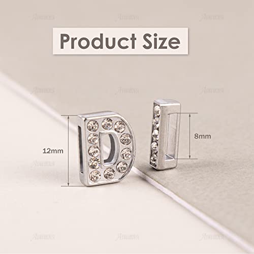 AUEAR, 104 Pack Silver A-Z 8mm Full Rhinestone Slide Crystal Alphabet Letter Charm Alloy for Bracelets Necklace Wristbands DIY Jewelry Making - color: Silver, size: 104 Pack