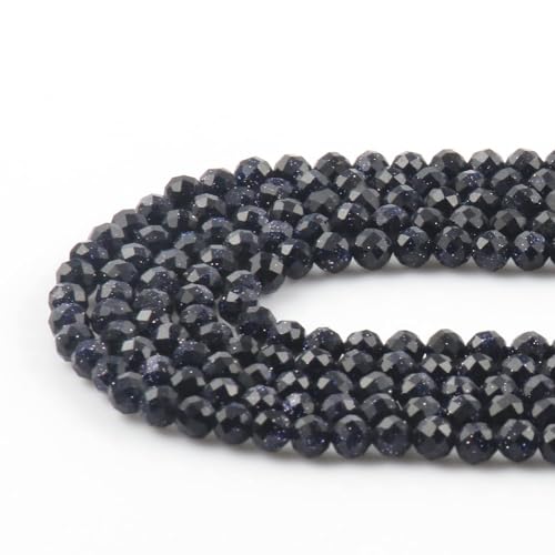 2mm 180pcs Natural Blue Sandstone Stone Beads, Songxi Small Faceted Round Loose Gemstone for Jewelry Making, DIY Art and Craft, Bracelet Necklace (1 Strand) - color: Blue Sandstone, size: 1.9-2.4mm