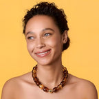Chunky Necklaces for Women, Trendy Colorful Square Acrylic Resin Beads Statement Choker Necklace, Lightweight Boho Summer Beach Vacation Jewelry - color: amber color