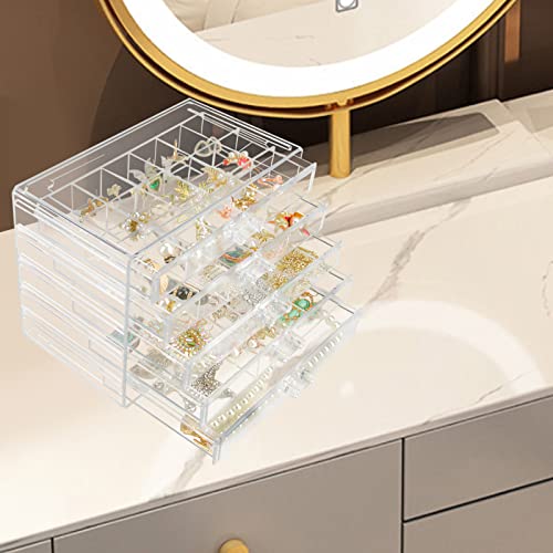 Weiai Clear Acrylic Jewelry Organizer, 90 Grids Adjustable Dividers Earrings Rings Storage Box - size: 5 Drawers